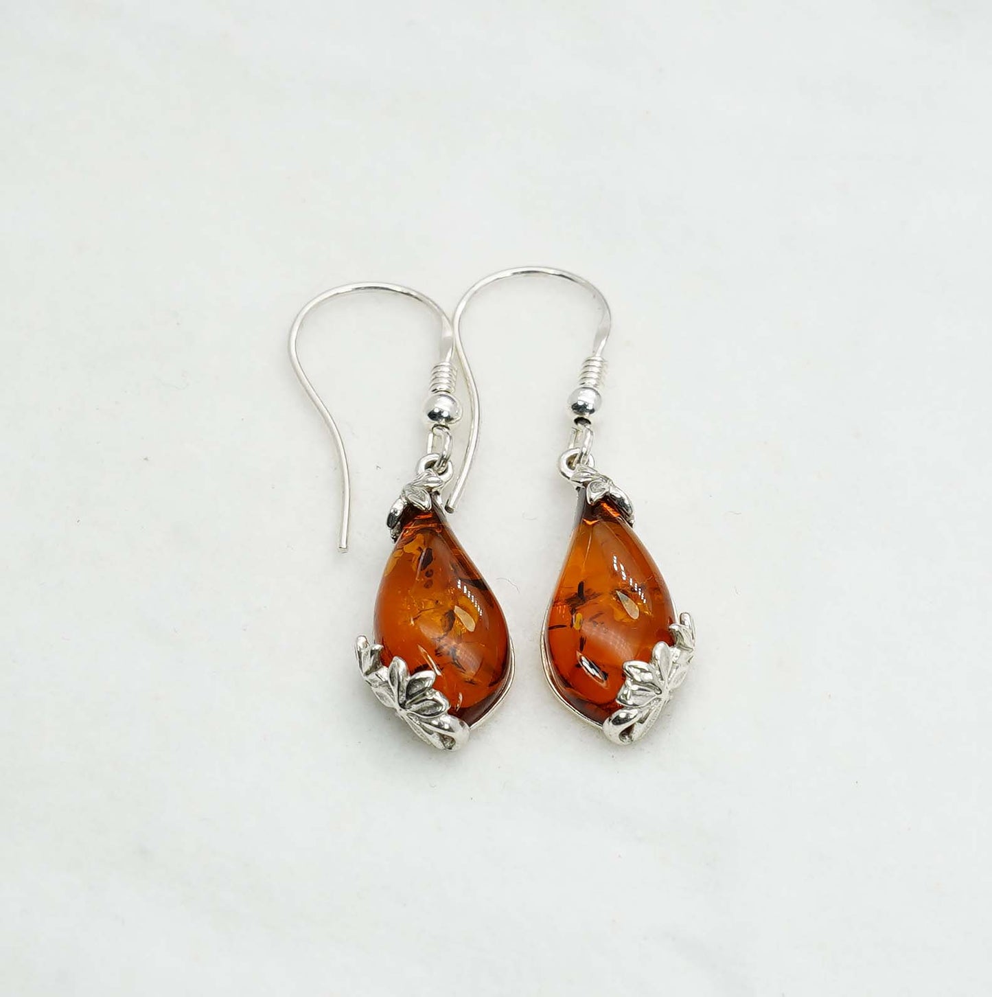 925 Solid Sterling Silver Natural Baltic Amber Hook Earring - 3.3 Grams
