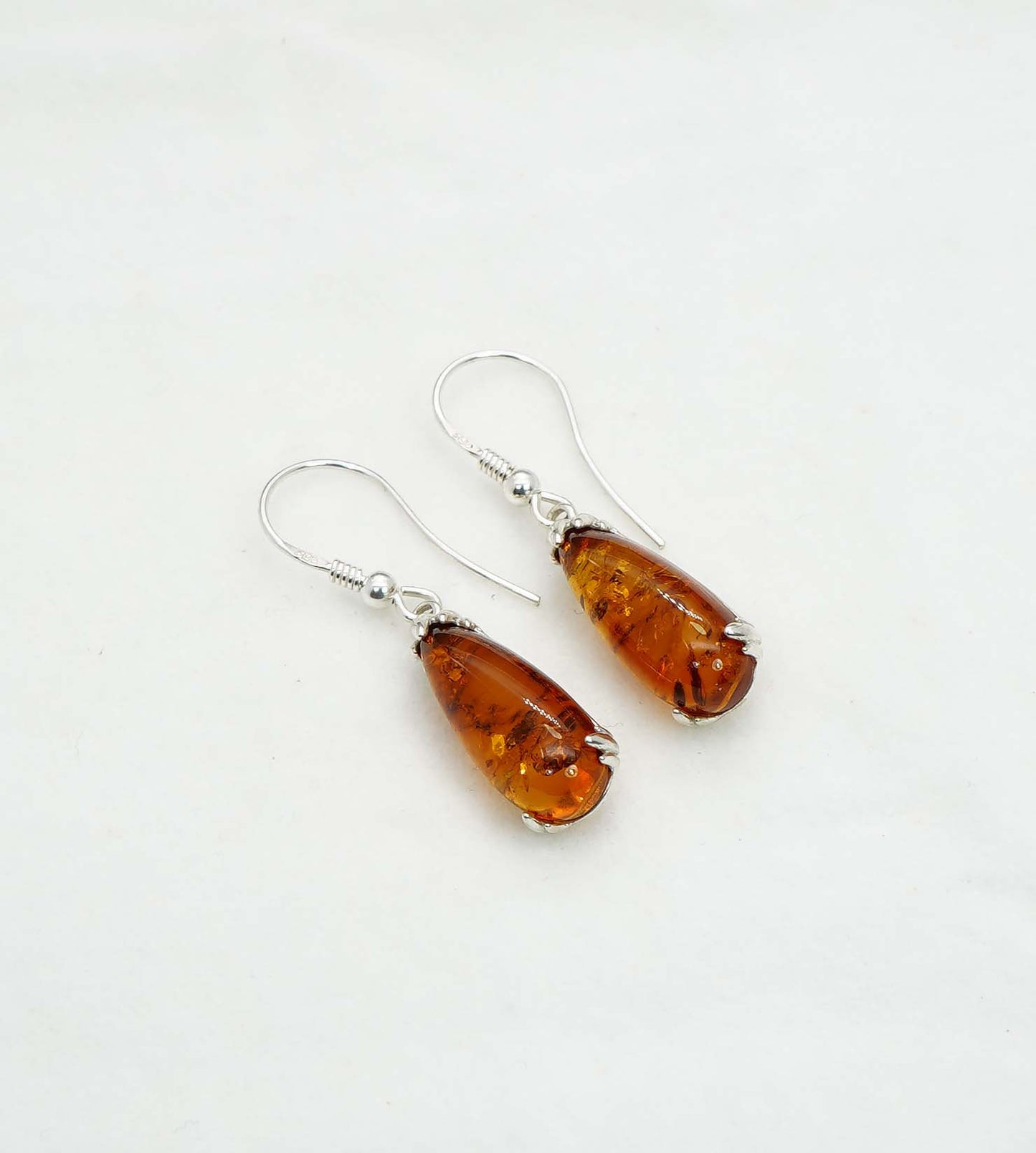 925 Solid Sterling Silver Natural Baltic Amber Hook Earring - 3.6 Grams
