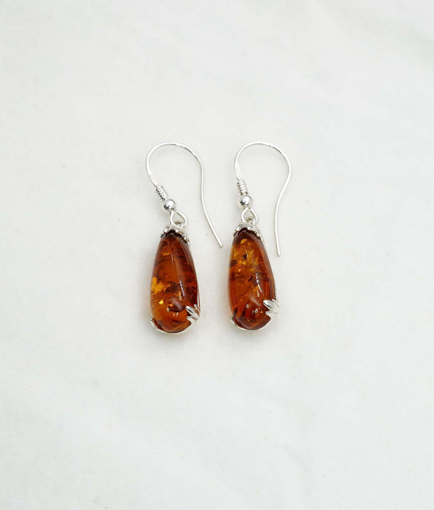 925 Solid Sterling Silver Natural Baltic Amber Hook Earring - 3.6 Grams