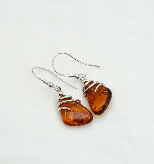 925 Solid Sterling Silver Natural Baltic Amber Hook Earring - 4 Grams