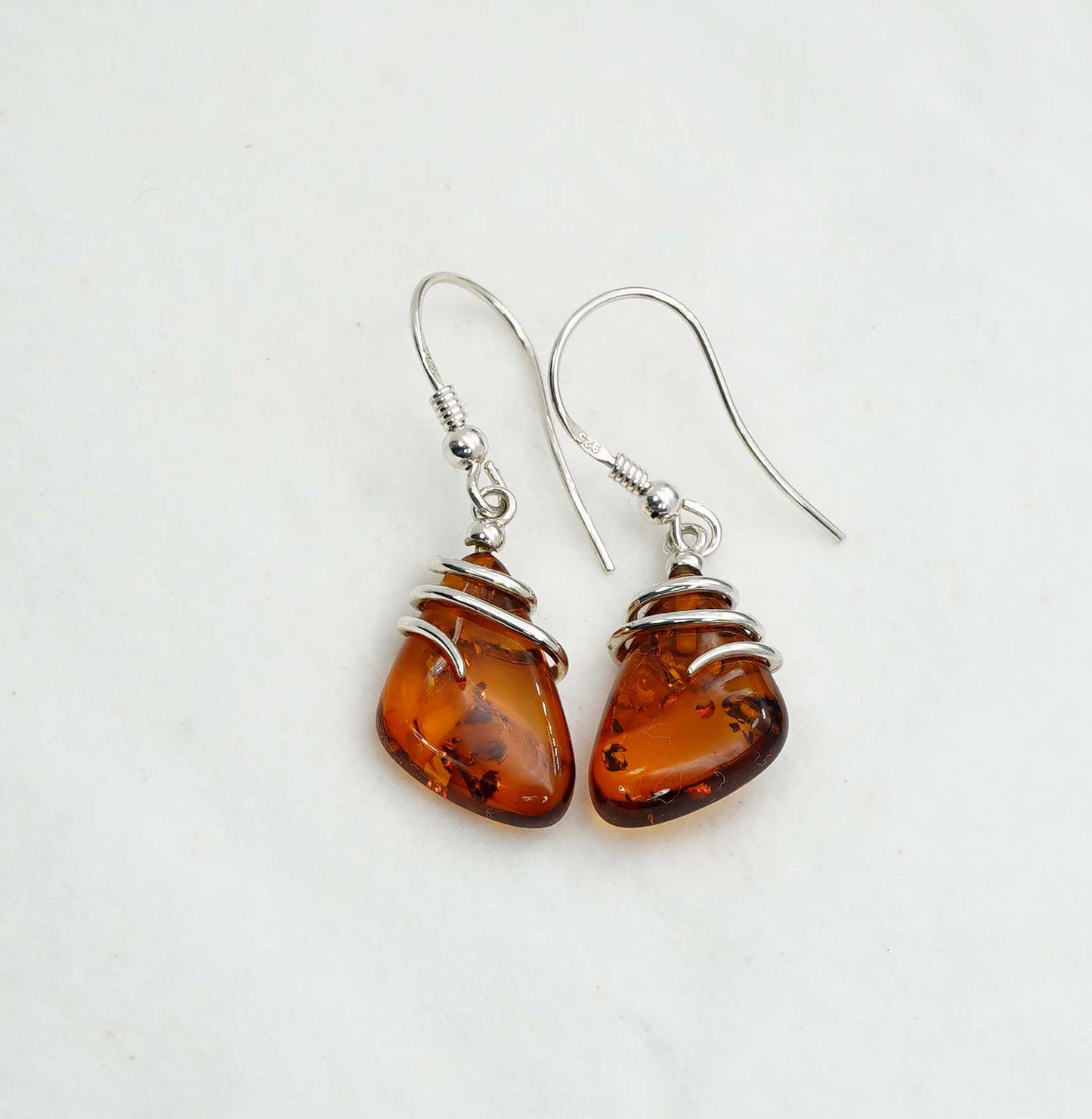 925 Solid Sterling Silver Natural Baltic Amber Hook Earring - 4 Grams