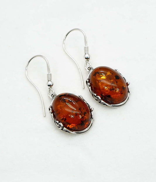 925 Solid Sterling Silver Natural Baltic Amber Hook Earring - 4.3 Grams