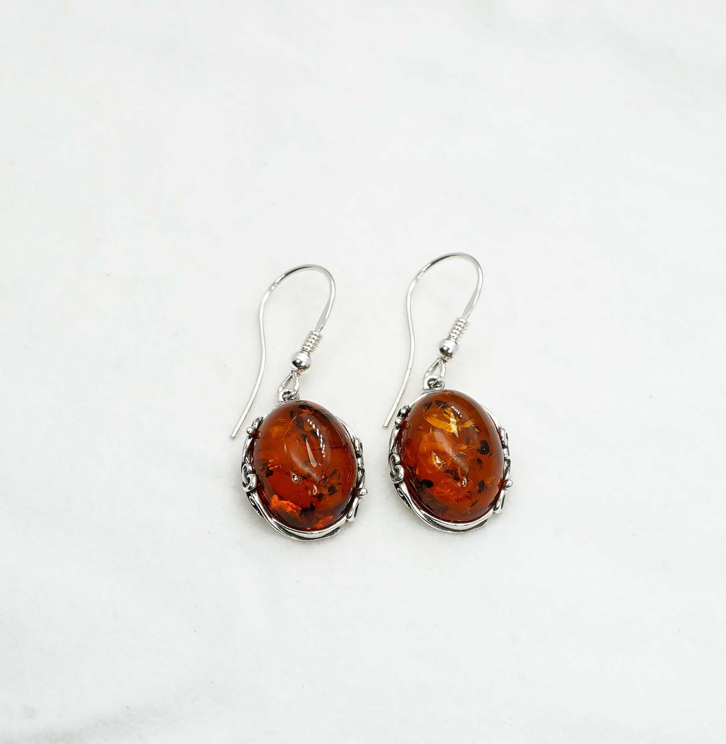 925 Solid Sterling Silver Natural Baltic Amber Hook Earring - 4.3 Grams