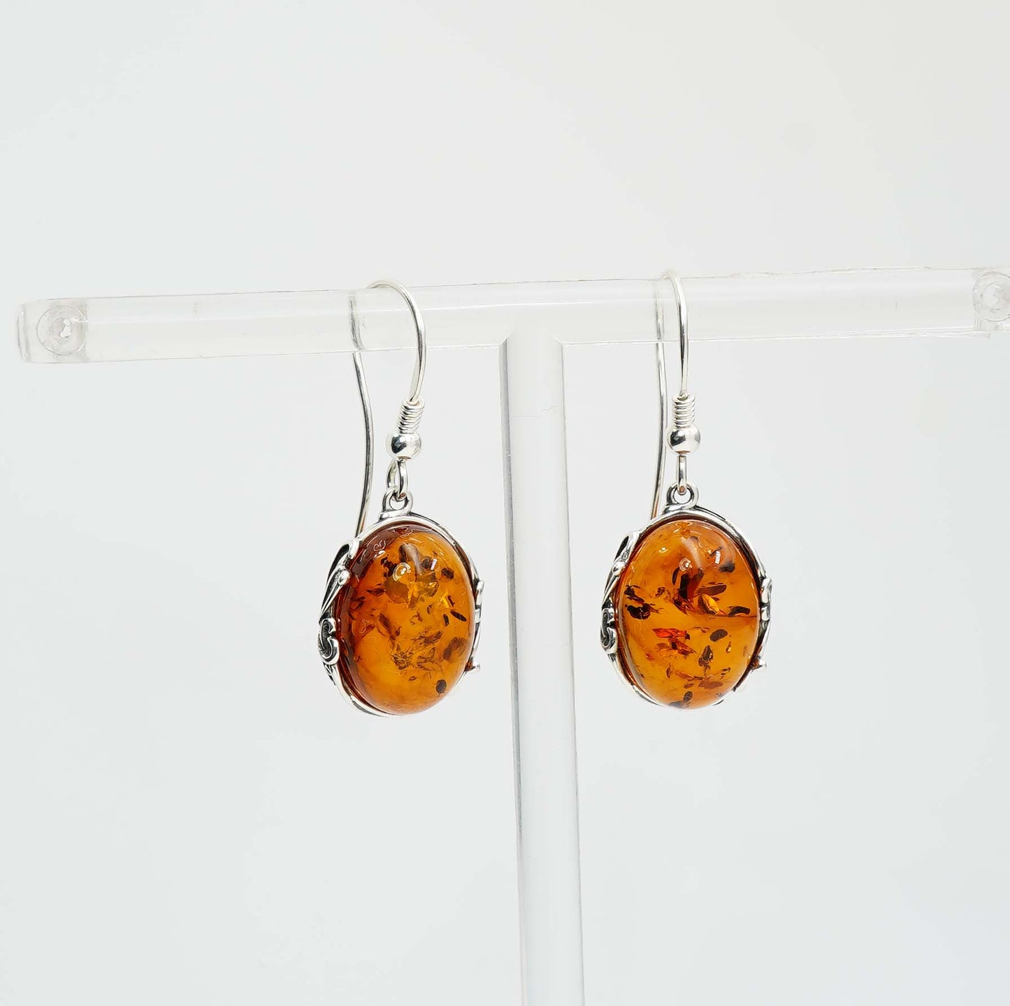 925 Solid Sterling Silver Natural Baltic Amber Hook Earring - 4.3 Grams