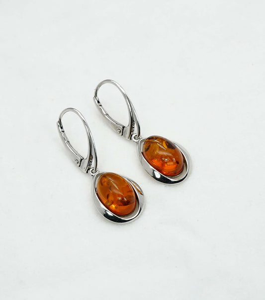 925 Solid Sterling Silver Natural Baltic Amber Hook Earring - 4.6 Grams