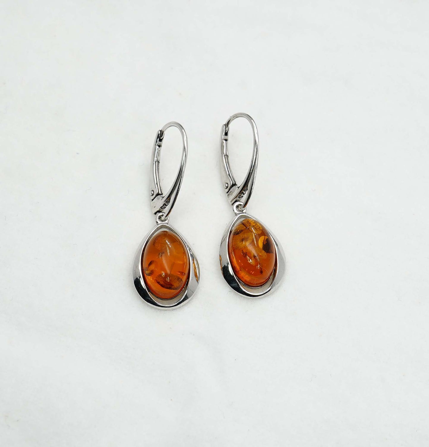 925 Solid Sterling Silver Natural Baltic Amber Hook Earring - 4.6 Grams