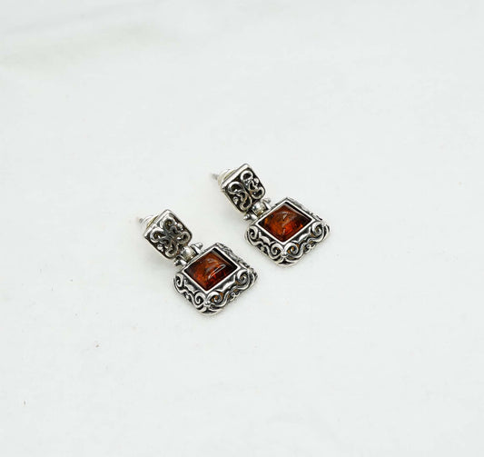 925 Solid Sterling Silver Natural Baltic Amber Hook Earring - 3.6 Grams