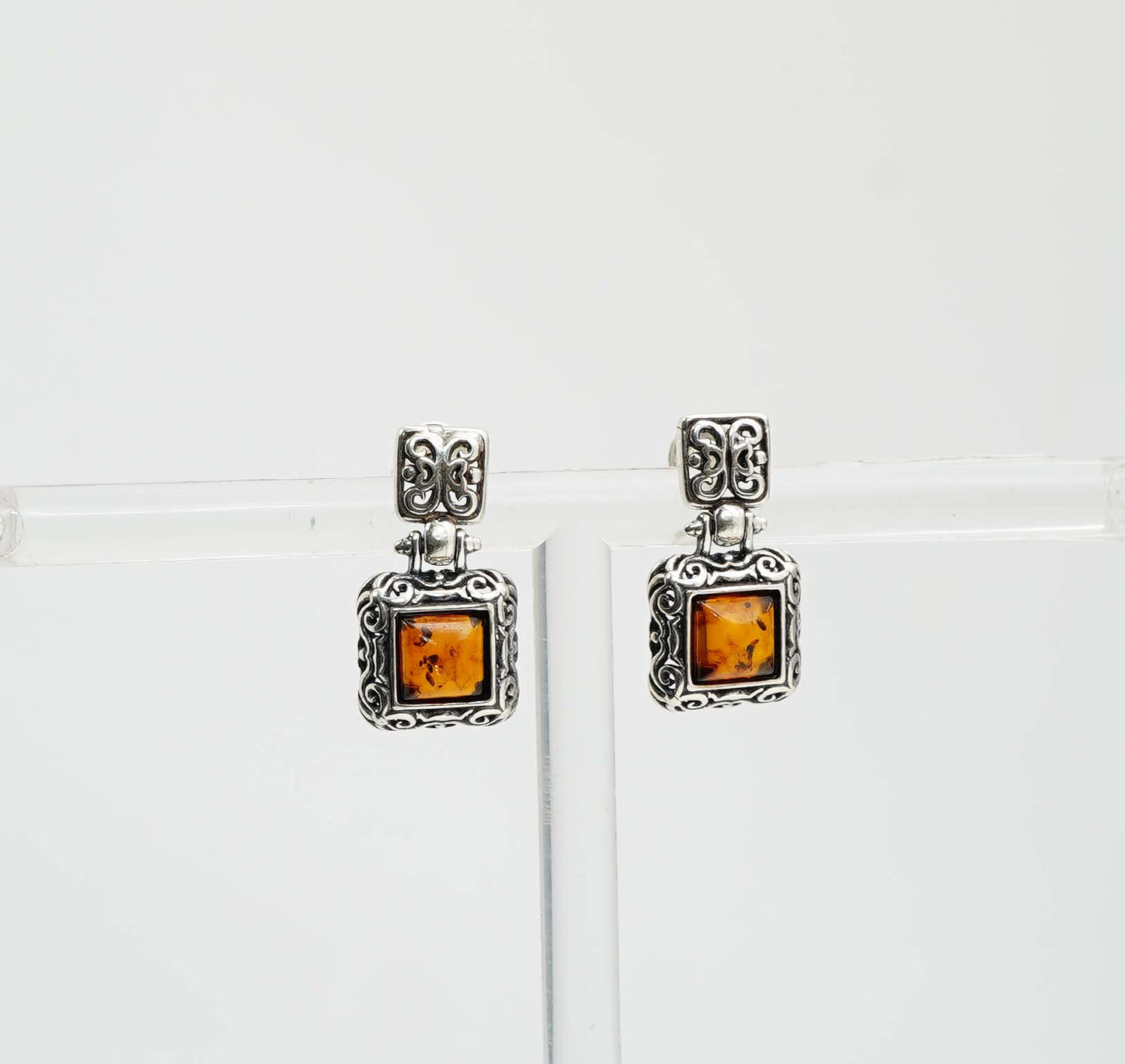925 Solid Sterling Silver Natural Baltic Amber Hook Earring - 3.6 Grams