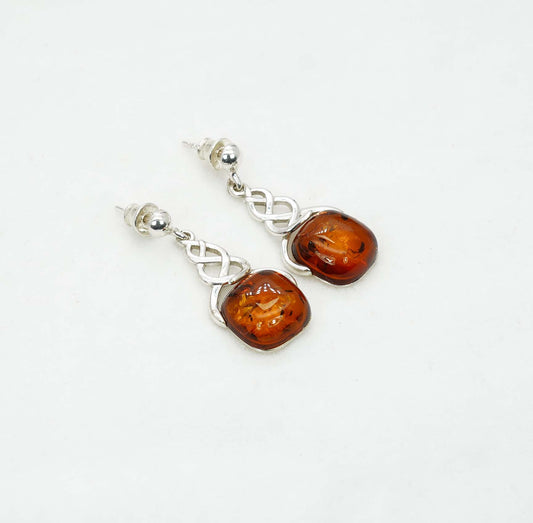 925 Solid Sterling Silver Natural Baltic Amber Hook Earring - 4.2 Grams