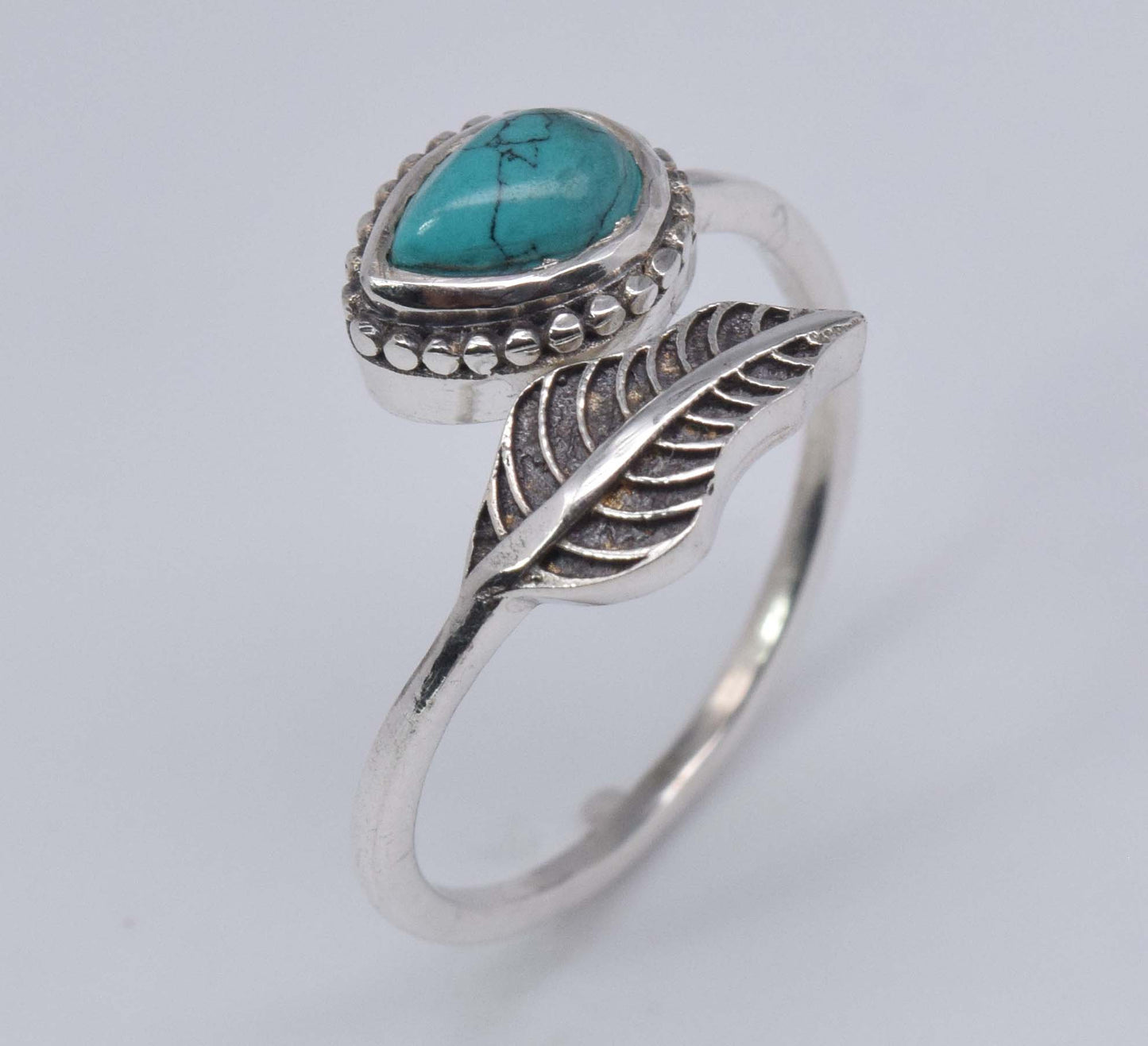 925 Sterling Silver Feather Adjustable  Ring - 3 gram