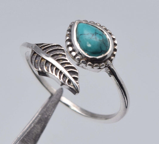 925 Sterling Silver Feather Adjustable  Ring - 3 gram