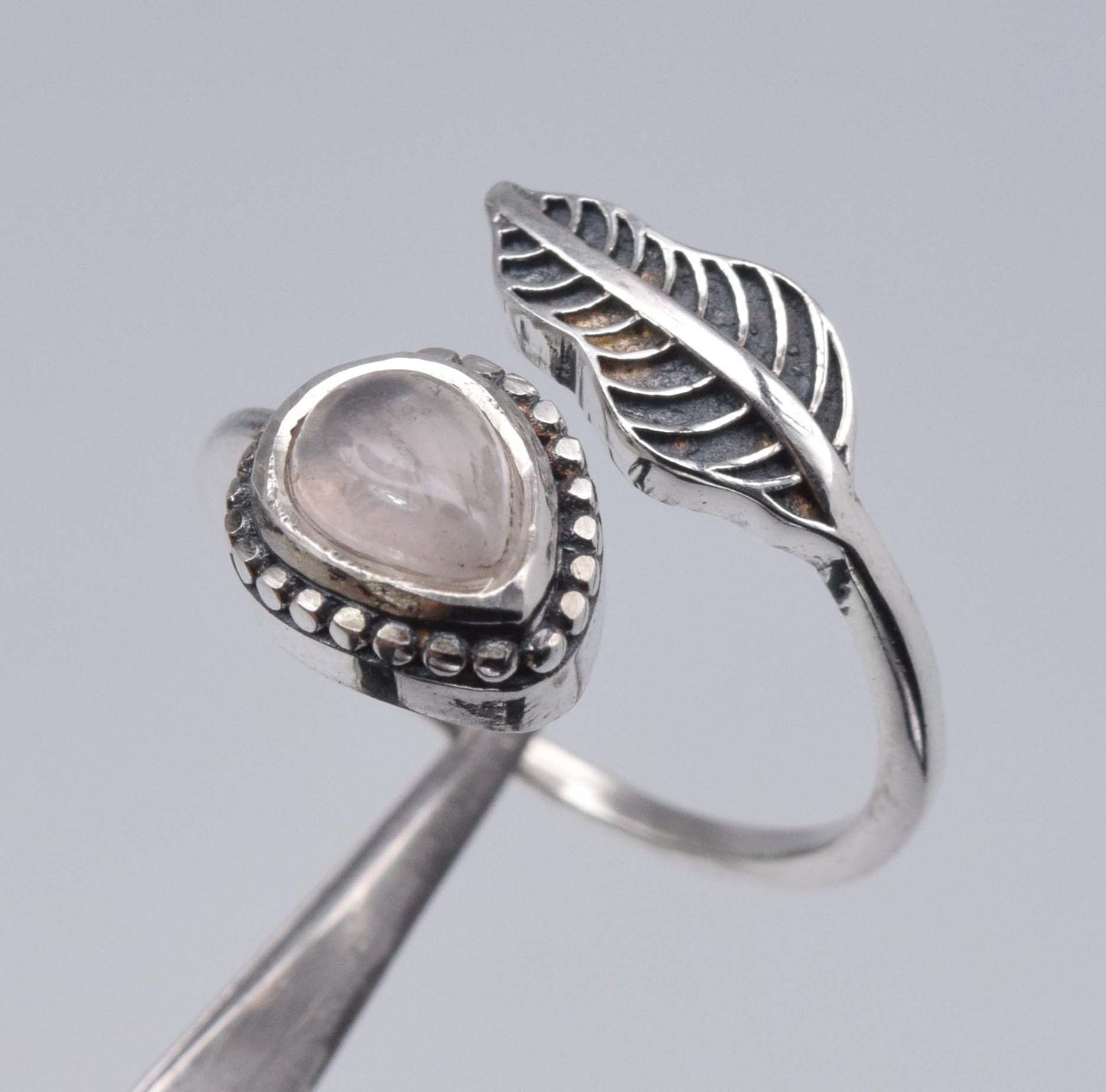 925 Sterling Silver Feather Adjustable  Ring - 3 gram