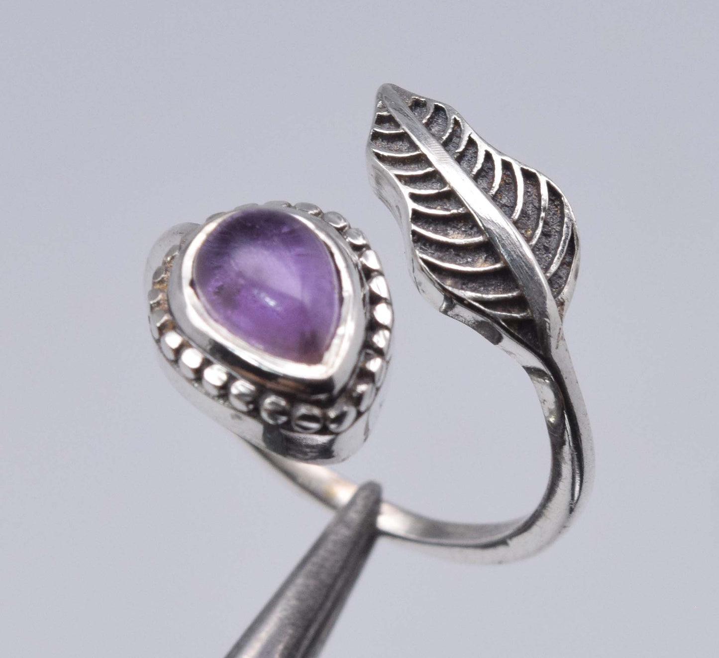 925 Sterling Silver Feather Adjustable  Ring - 3 gram