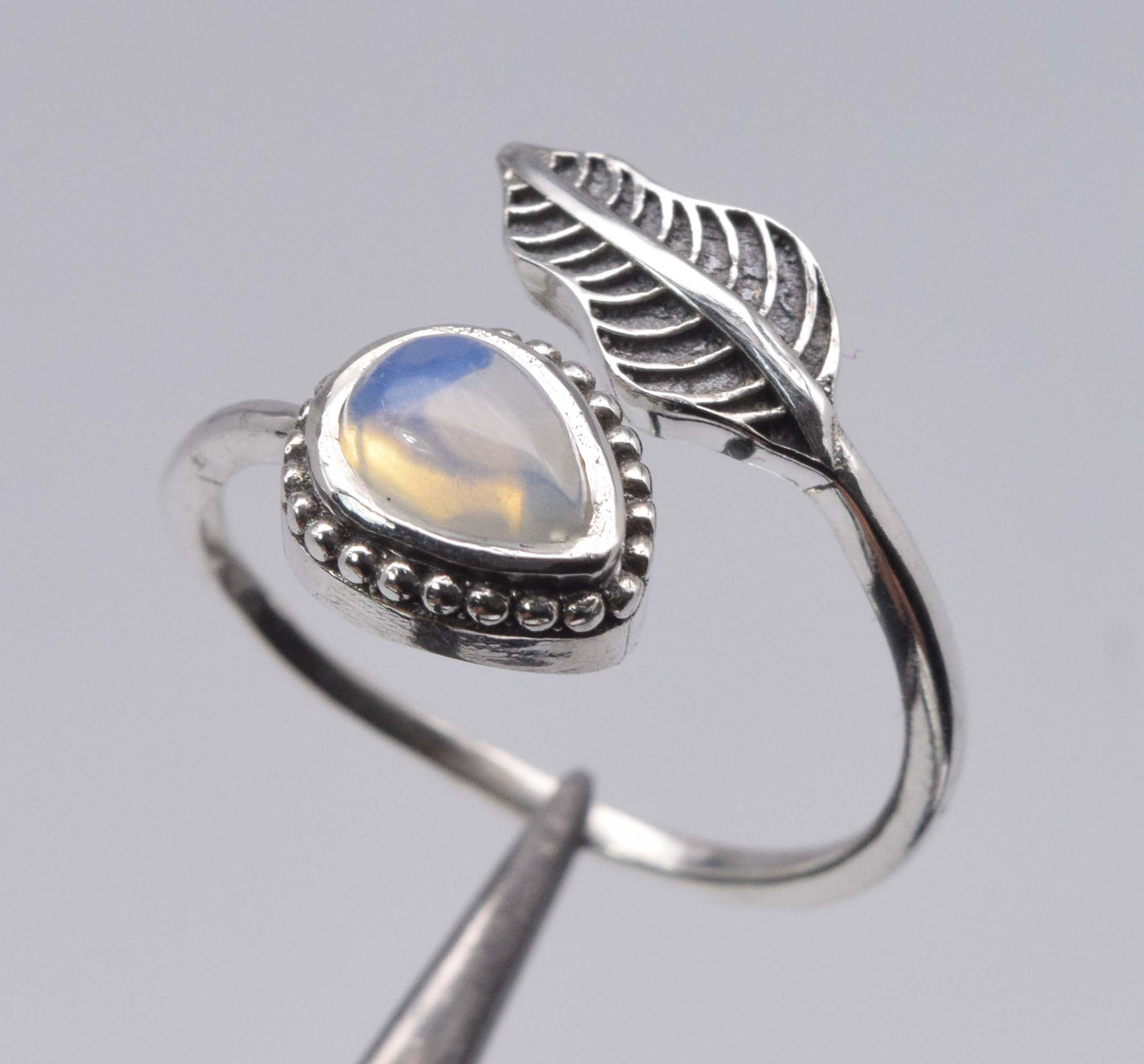 925 Sterling Silver Feather Adjustable  Ring - 3 gram