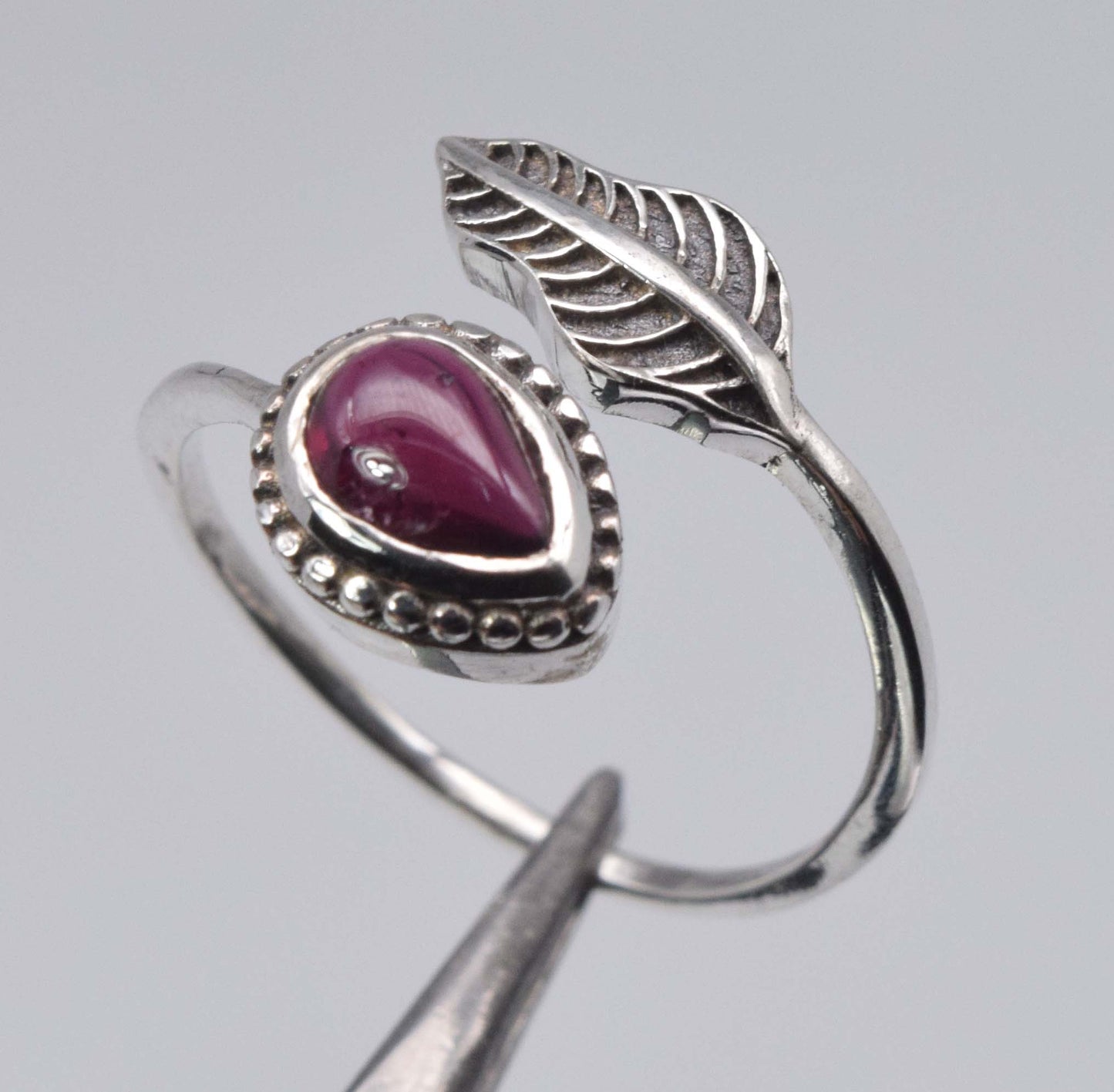 925 Sterling Silver Feather Adjustable  Ring - 3 gram