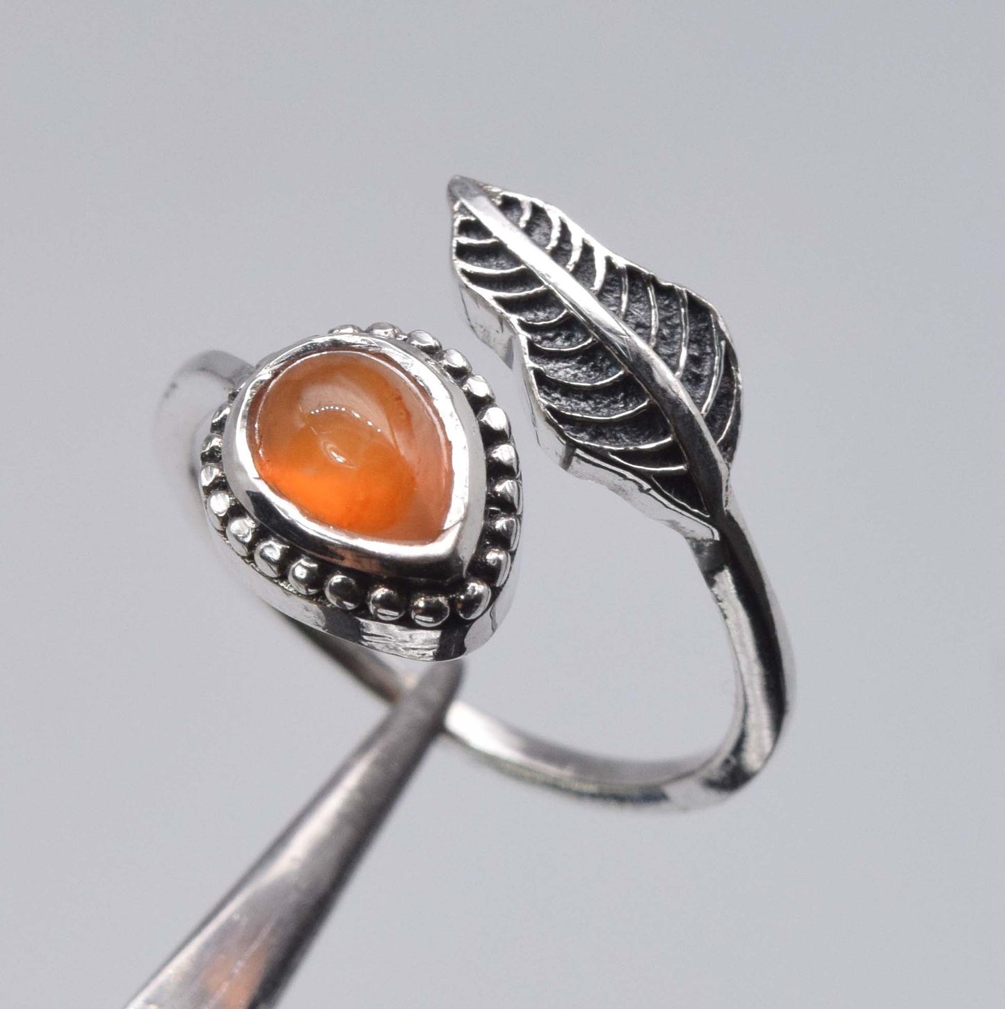 925 Sterling Silver Feather Adjustable  Ring - 3 gram