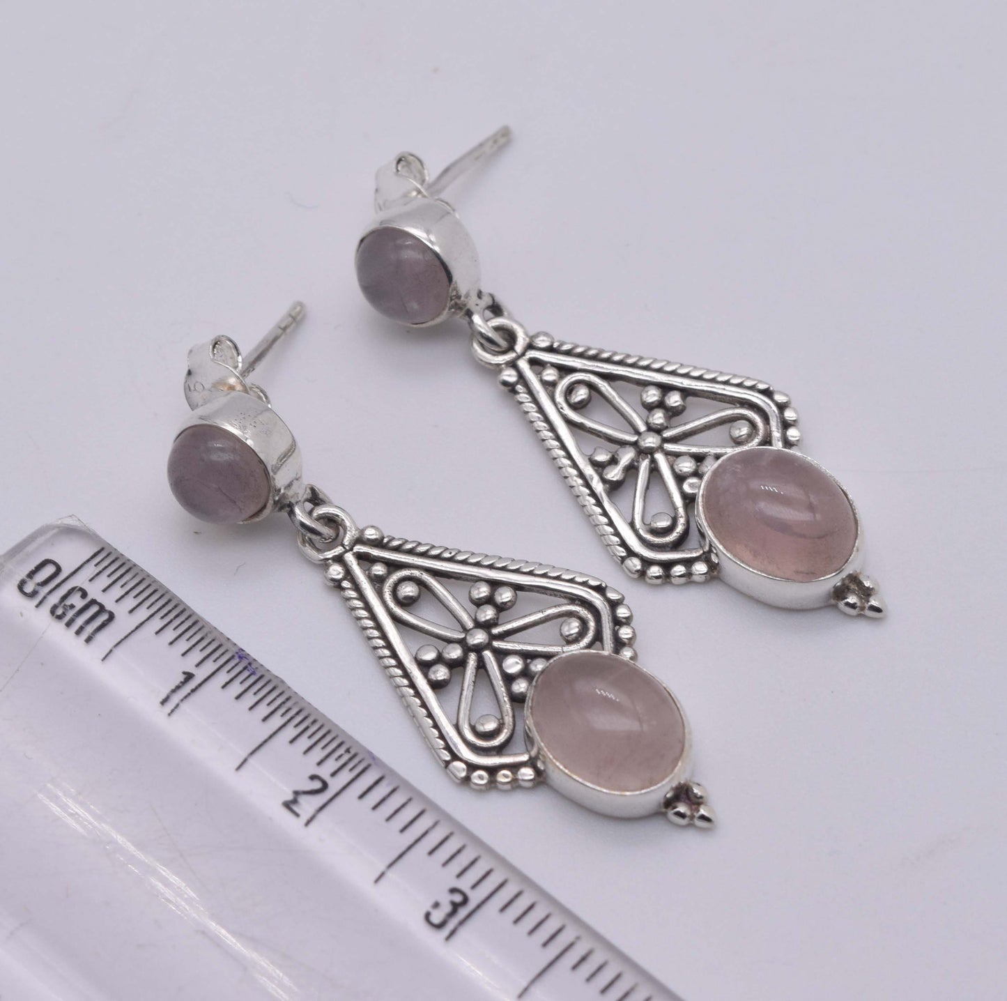 925 Solid Sterling Silver Two Stone Designer Stud Earring - 5.5 Grams