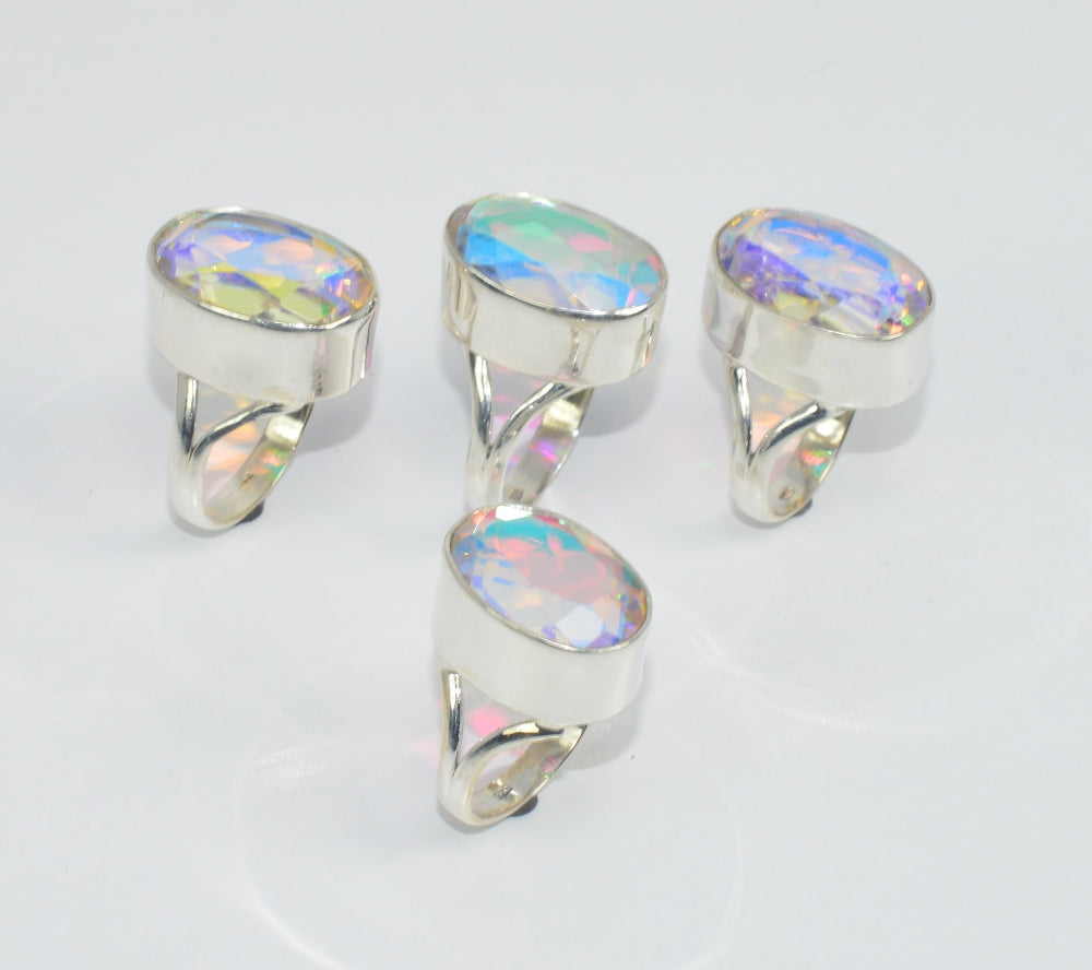 Wholesale 4Pc925 Solid Sterling Silver Cut Mercury Mystic Topaz Ring Lot