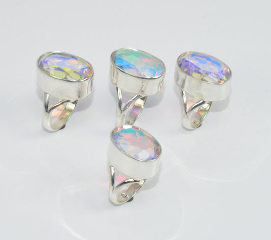 Wholesale 4Pc925 Solid Sterling Silver Cut Mercury Mystic Topaz Ring Lot