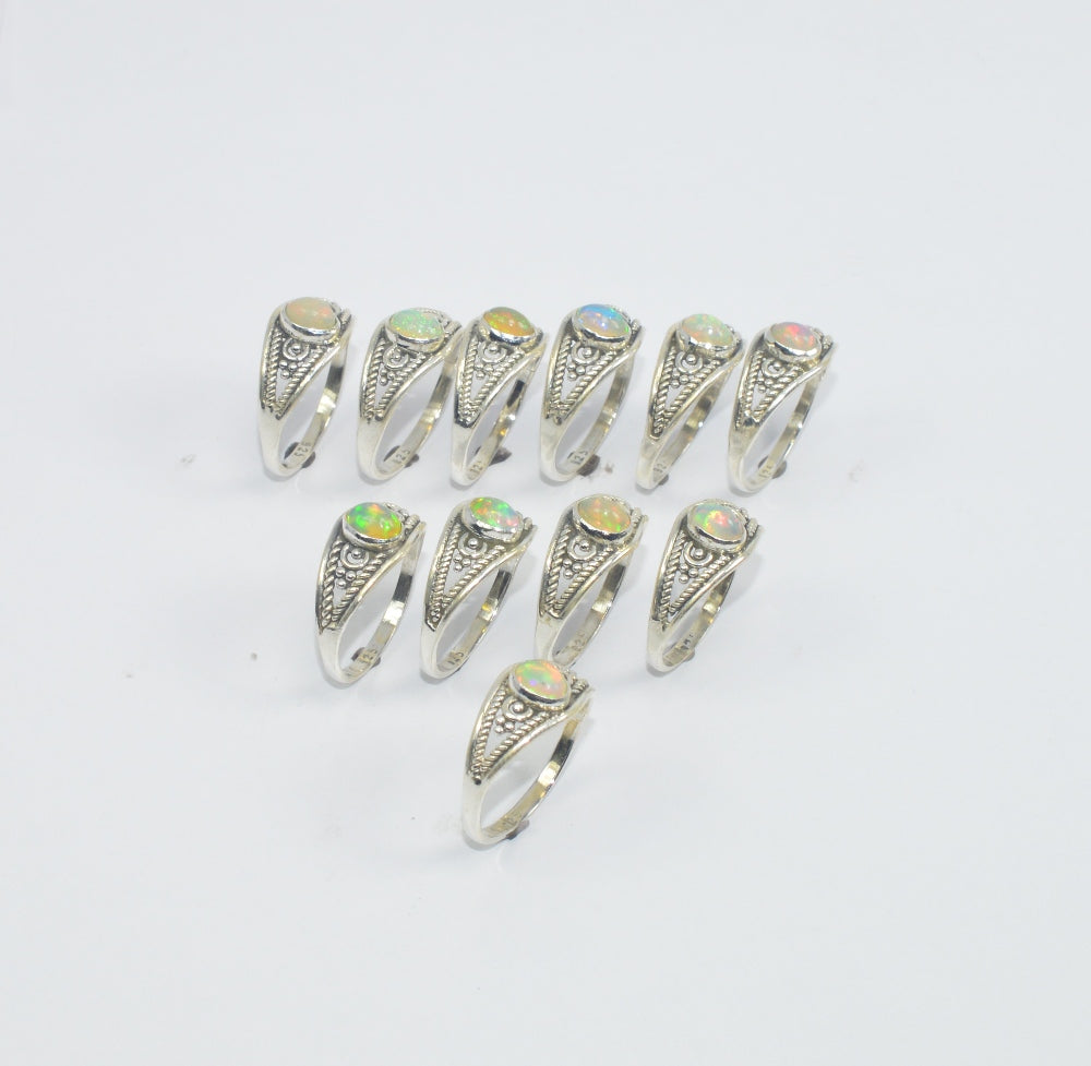 Wholesale11PC925 Solid Sterling Silver NATURAL ETHIOPIAN OPAL RING Lot GTC017