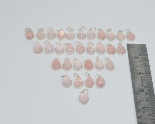 Wholesale31PC925Solid Sterling SilverNATURAL PINK ROSE QUARTZ PENDANT Lot