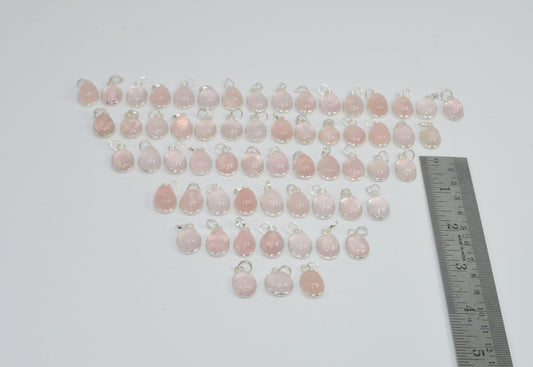 Wholesale61PC925Solid Sterling SilverNATURAL PINK ROSE QUARTZ PENDANT LOT