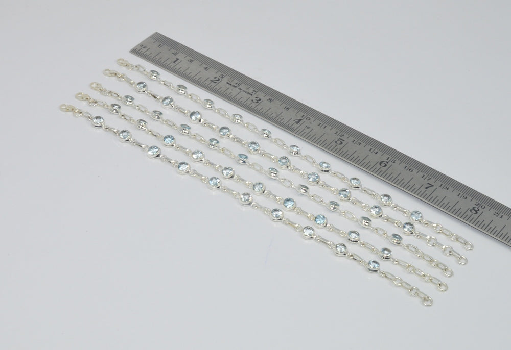 Wholesale 5PC 925SolidSterling Silver BLUE TOPAZ MULTI GEMS BRACELET Lot