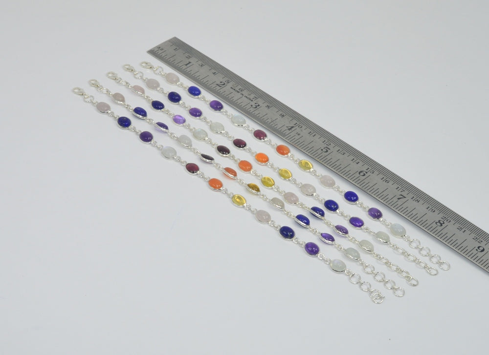 Wholesale5PC 925 Solid SterlingSilver 7 STONE HEALING CHAKRA BRACELET Lot