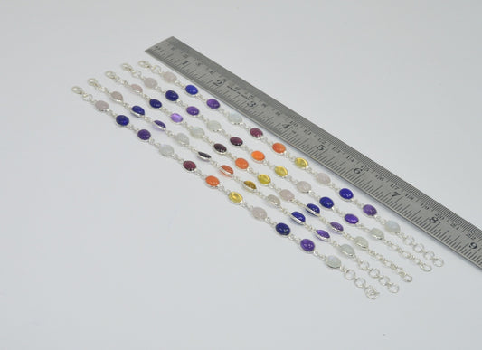 Wholesale5PC 925 Solid SterlingSilver 7 STONE HEALING CHAKRA BRACELET Lot