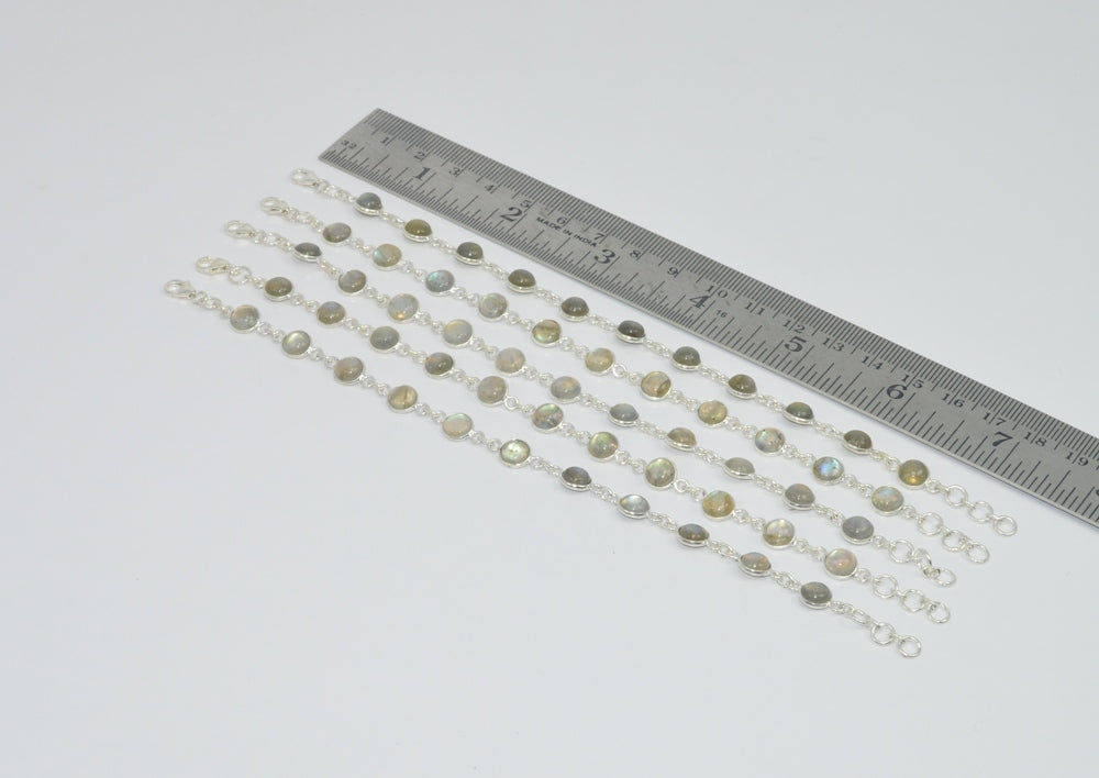 Wholesale5PC 925 SolidSterling Silver BLUE FIREY LABRADORITE BRACELET Lot