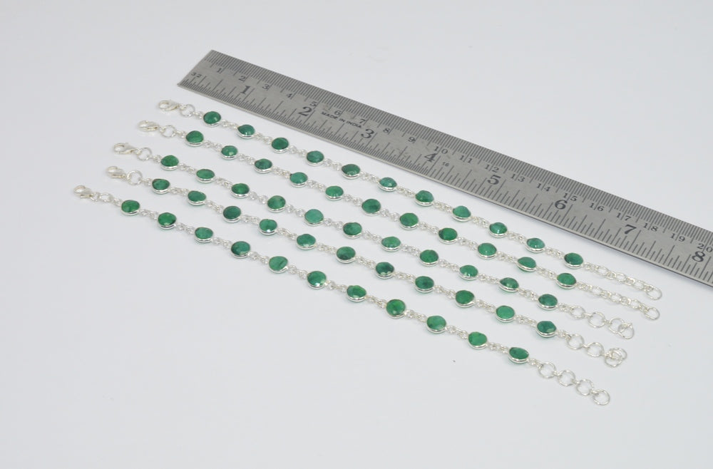 Wholesale 5PC 925 Sterling Silver Cut Green Simulated Emerald Bracelet Lot