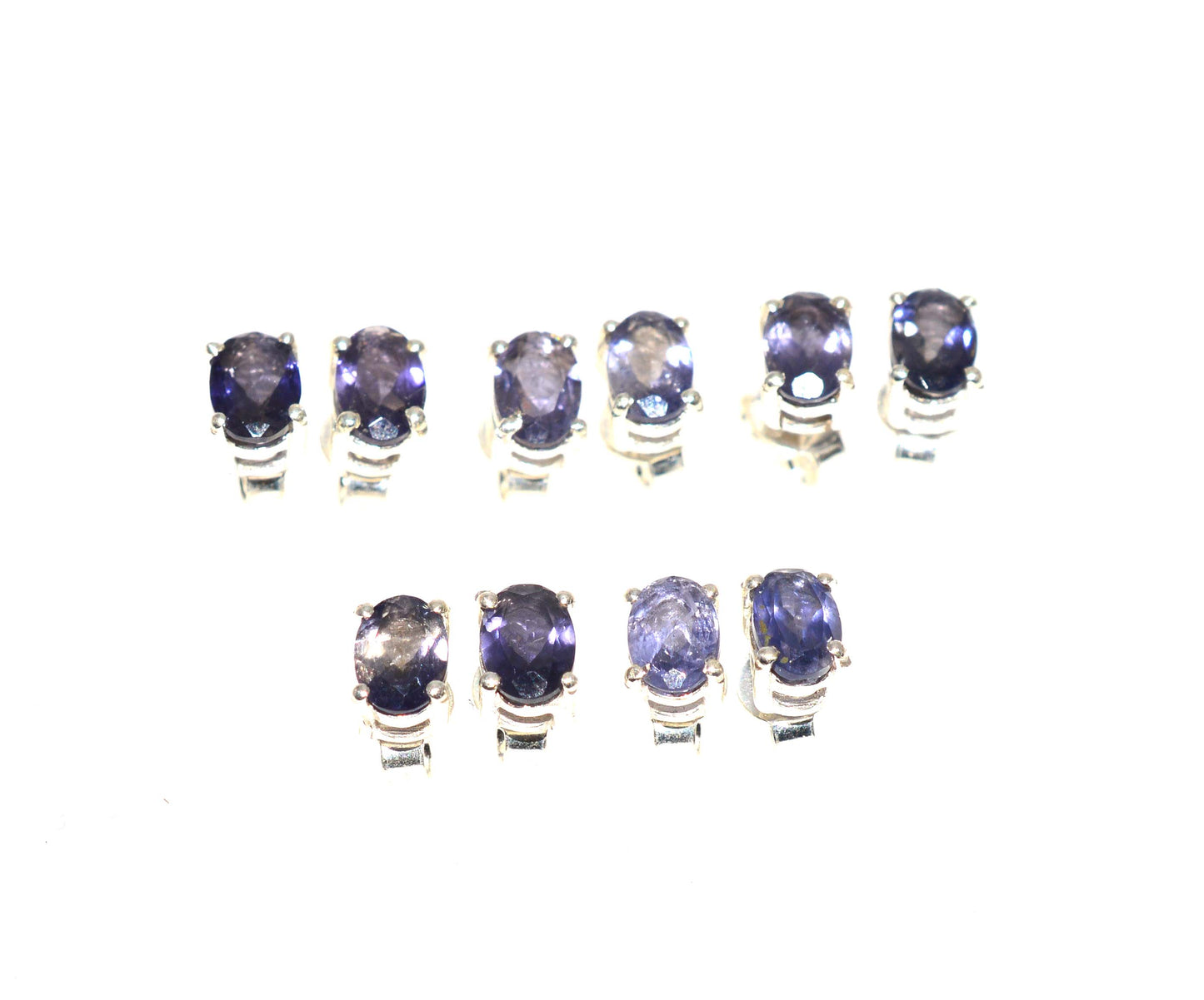 WHOLESALE 5PR 925 SOLID STERLING SILVER FACETED BLUE IOLITE STUD EARRING LOT