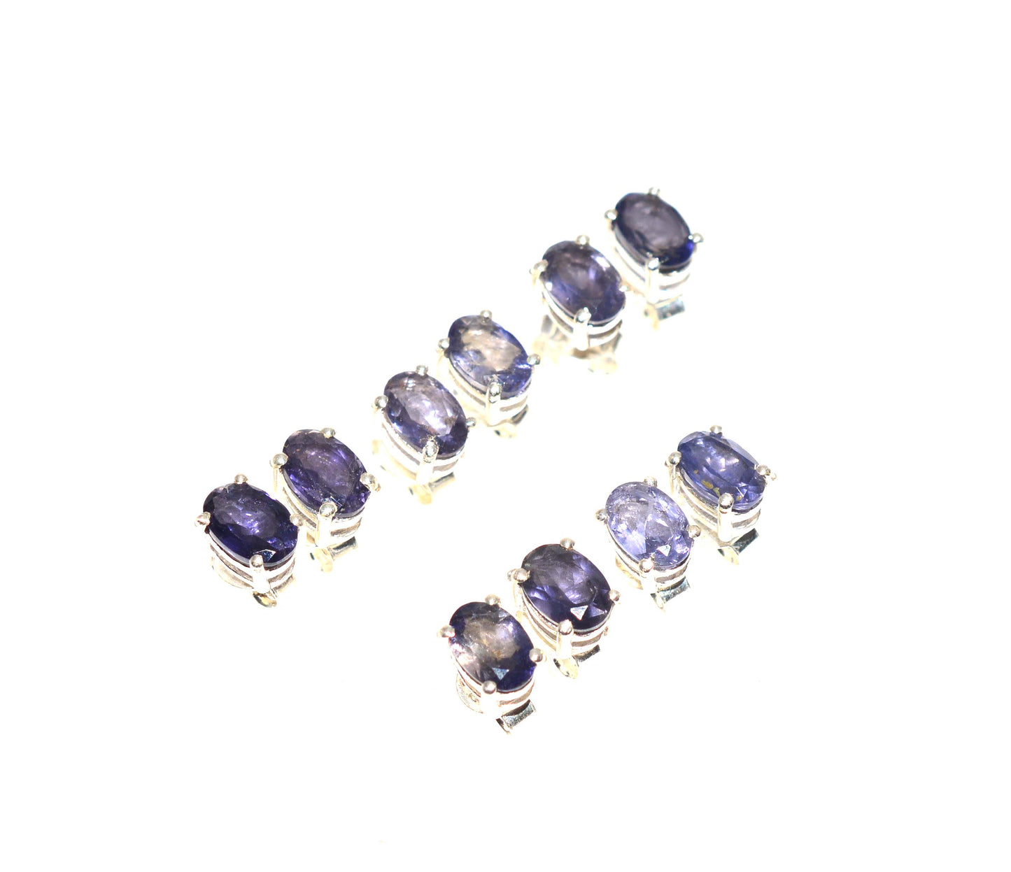 WHOLESALE 5PR 925 SOLID STERLING SILVER FACETED BLUE IOLITE STUD EARRING LOT