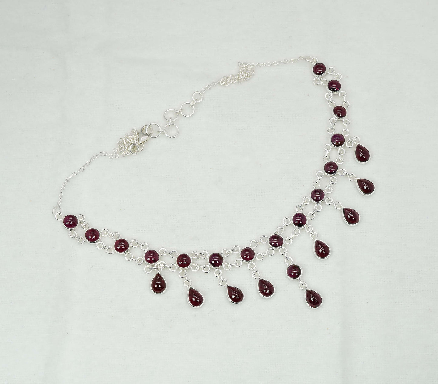 925 Solid Sterling Silver Red Garnet Necklace - 15.3 GM
