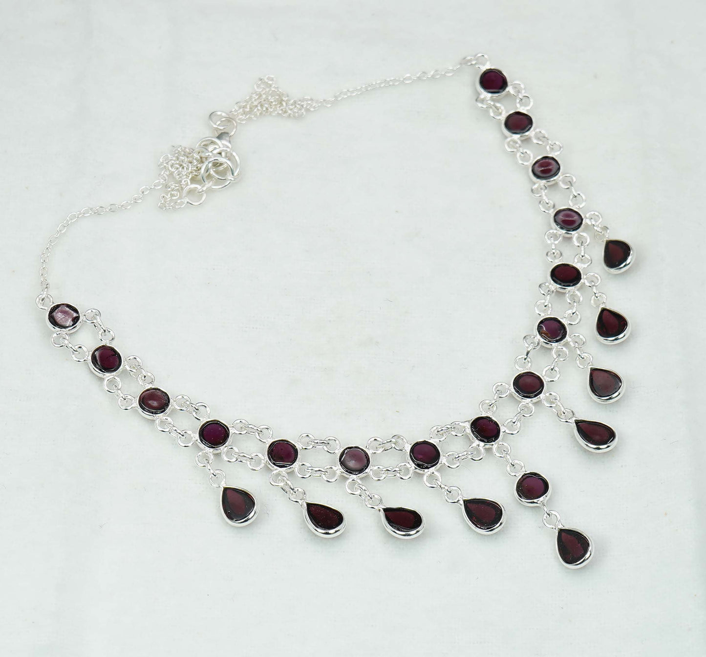 925 Solid Sterling Silver Red Garnet Necklace - 15.3 GM