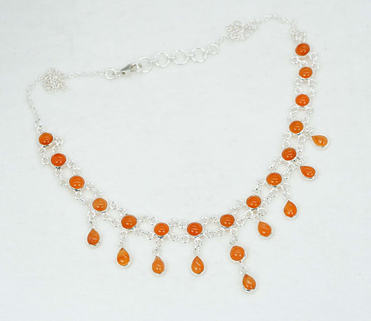 925 Solid Sterling Silver Red Carnelian Necklace - 11.3 GM
