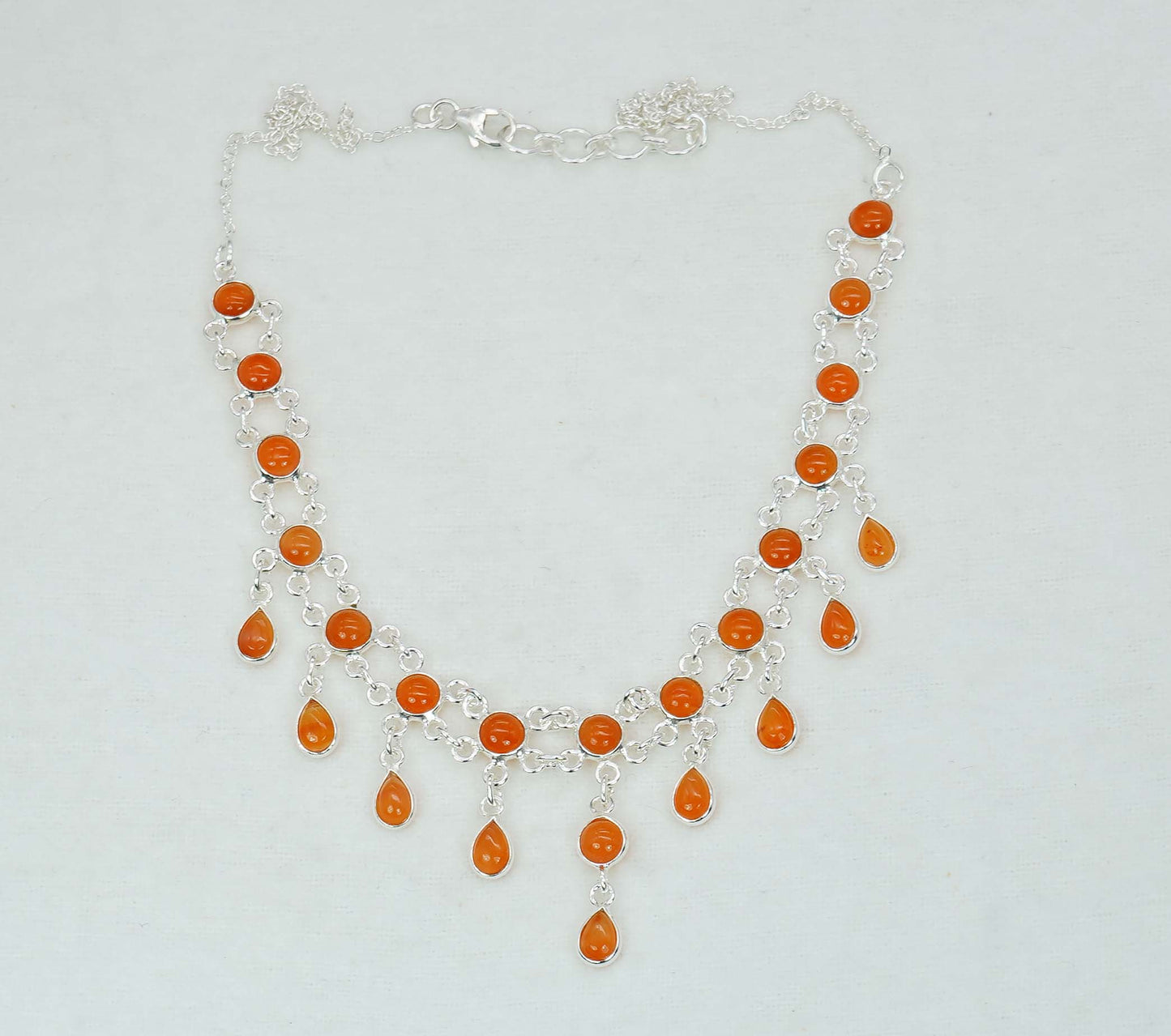 925 Solid Sterling Silver Red Carnelian Necklace - 11.3 GM
