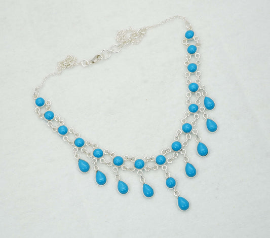 925 Solid Sterling Silver Sleeping Beauty Turquoise Necklace - 13.9 GM