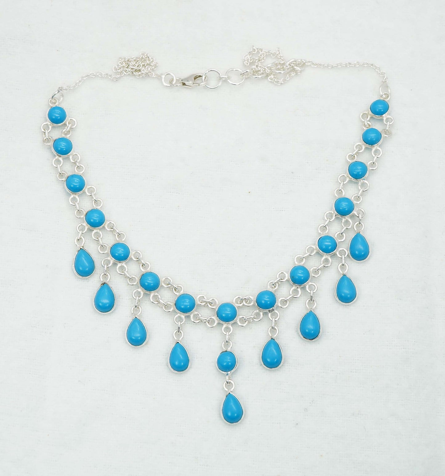 925 Solid Sterling Silver Sleeping Beauty Turquoise Necklace - 13.9 GM