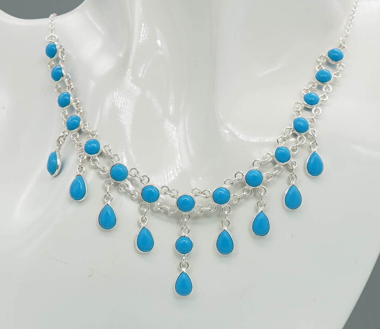 925 Solid Sterling Silver Sleeping Beauty Turquoise Necklace - 13.9 GM