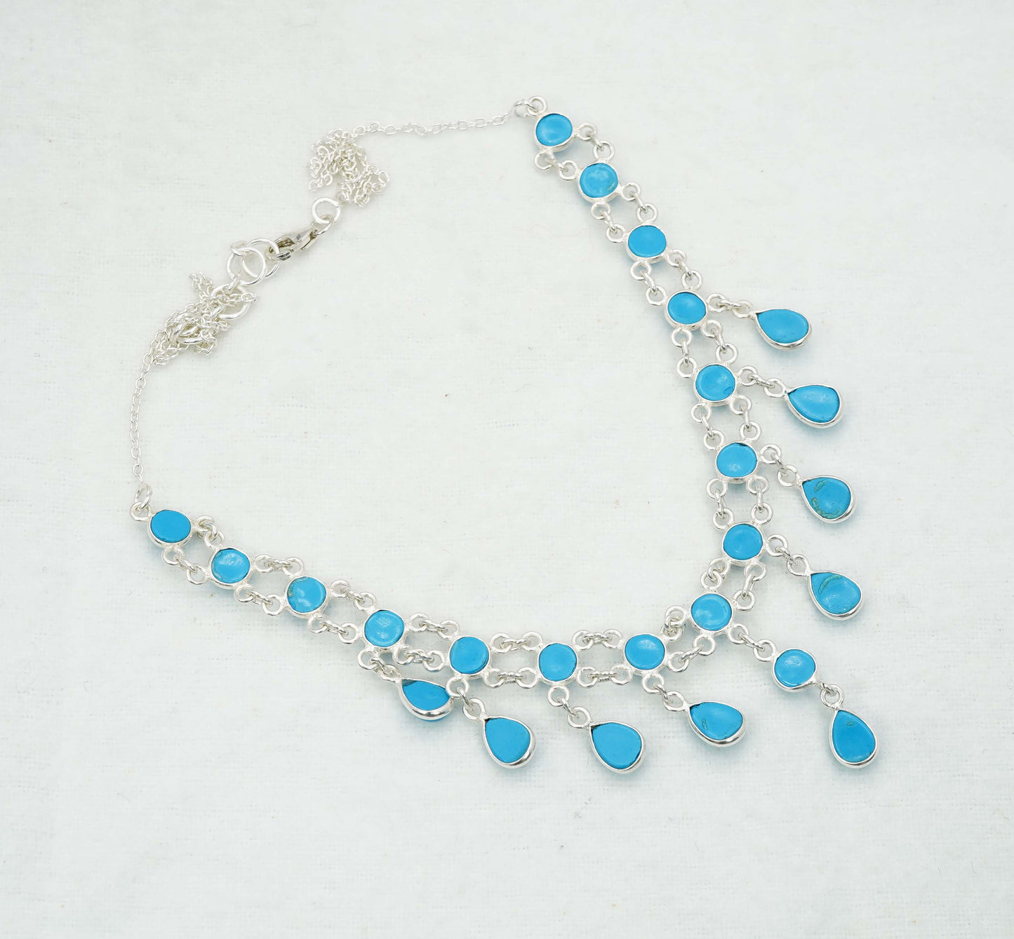 925 Solid Sterling Silver Sleeping Beauty Turquoise Necklace - 13.9 GM