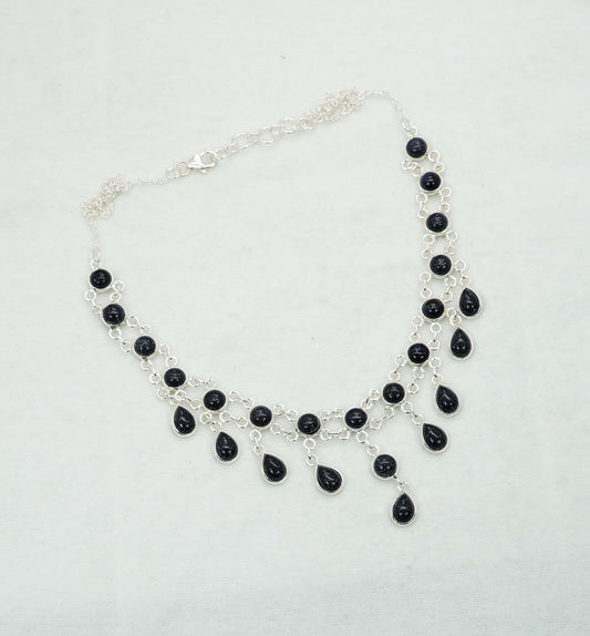 925 Solid Sterling Silver Blue Sunstone Necklace - 12.6 GM