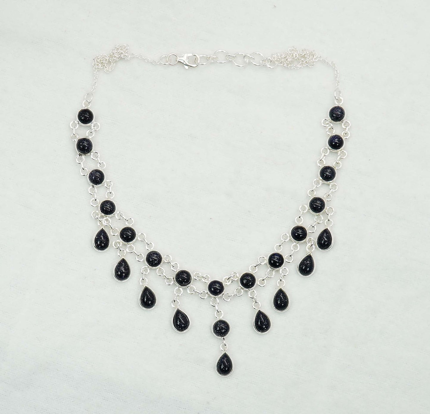 925 Solid Sterling Silver Blue Sunstone Necklace - 12.6 GM