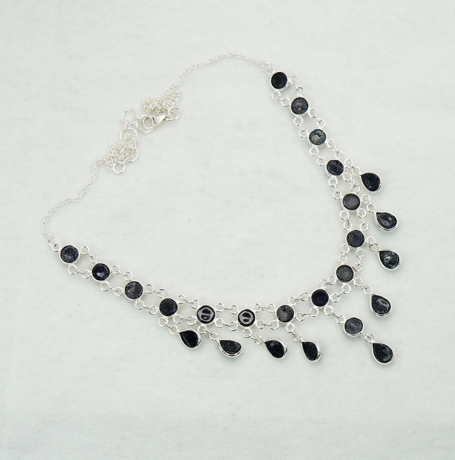 925 Solid Sterling Silver Blue Sunstone Necklace - 12.6 GM