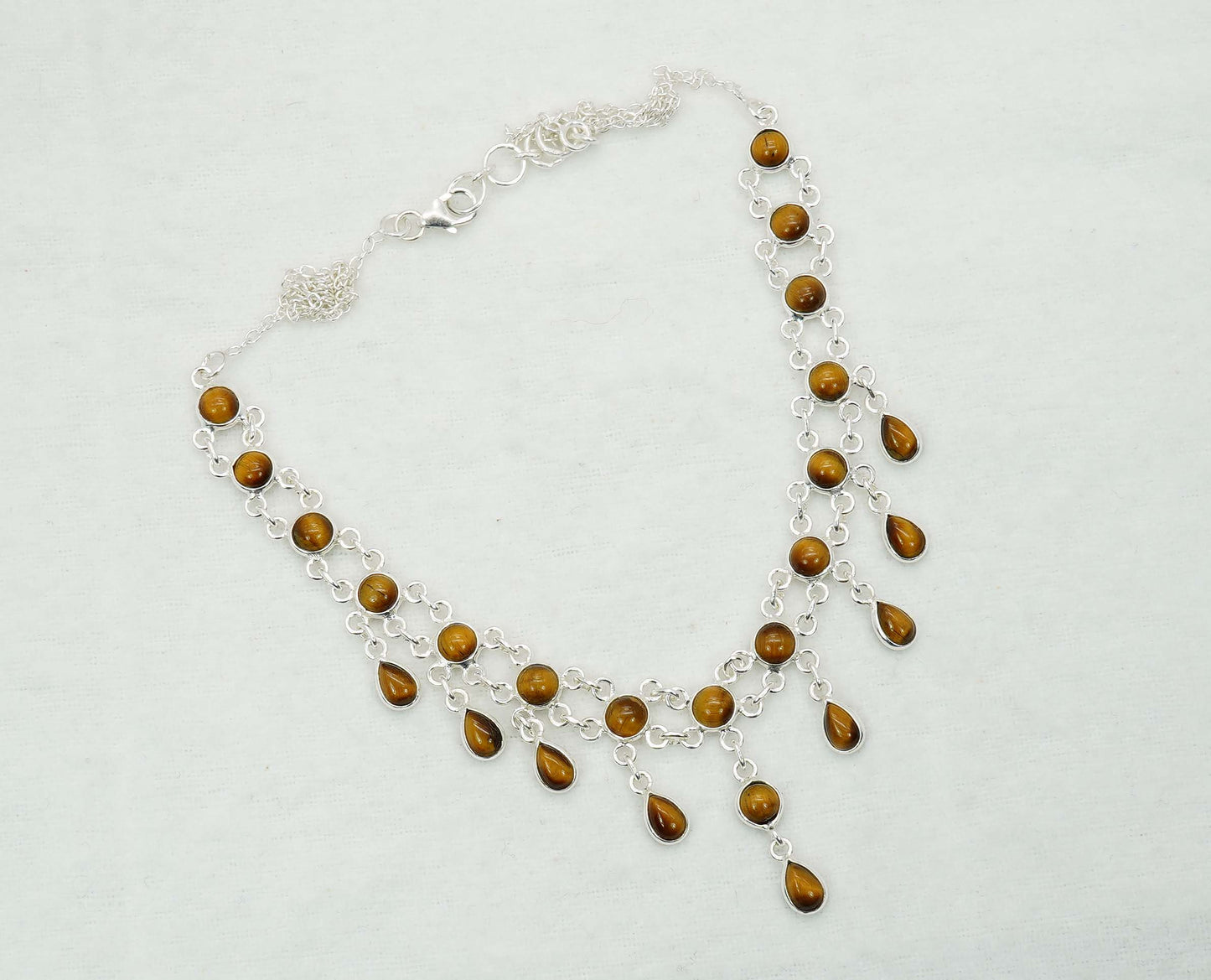 925 Solid Sterling Silver Tiger Eye Necklace - 11.4 GM