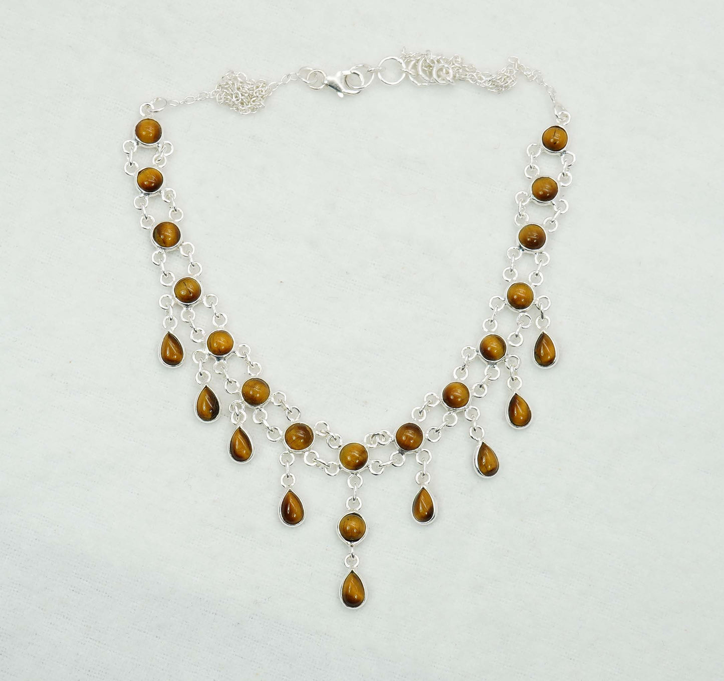 925 Solid Sterling Silver Tiger Eye Necklace - 11.4 GM
