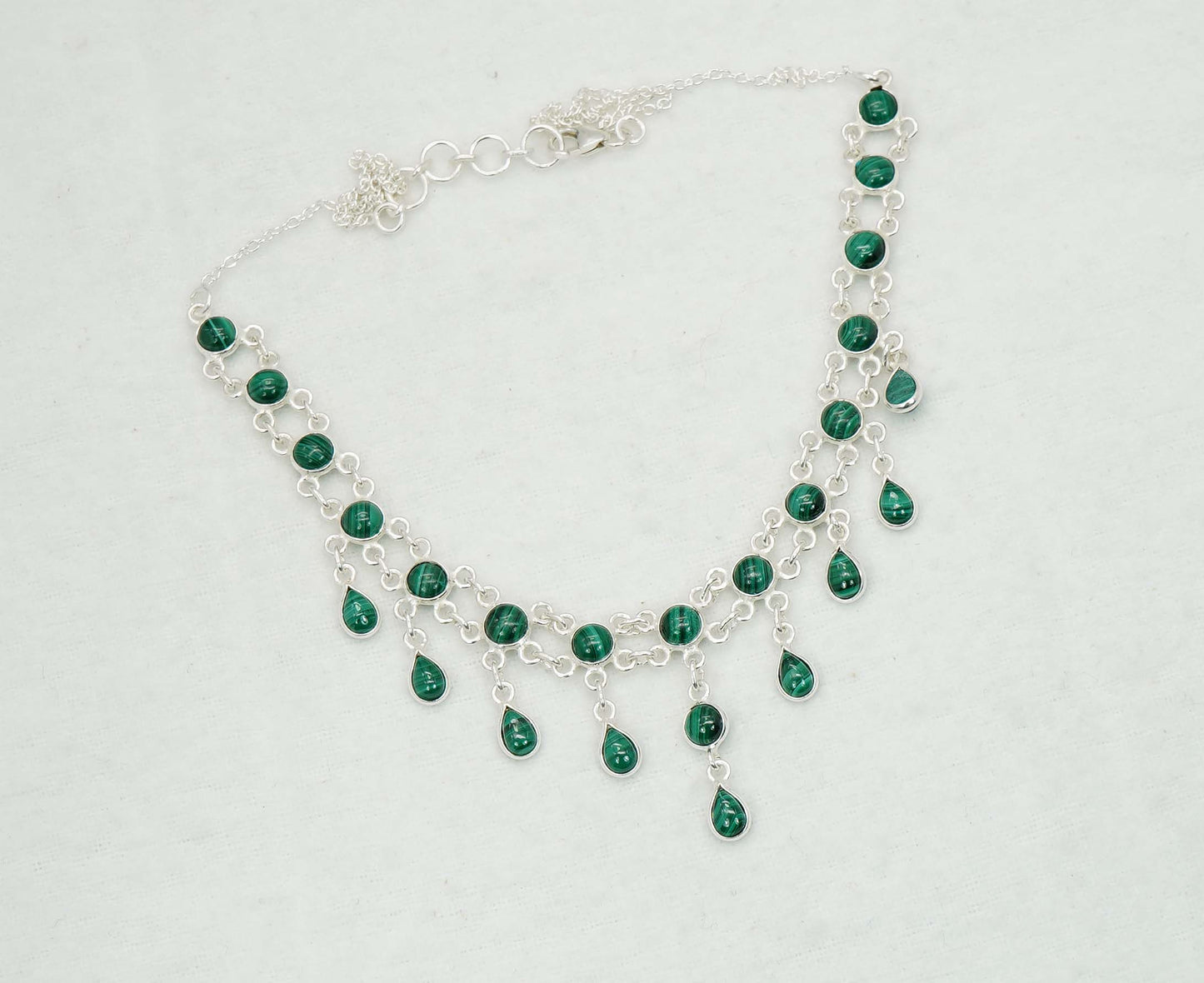 925 Solid Sterling Silver Green Malachite Necklace - 12.7 GM