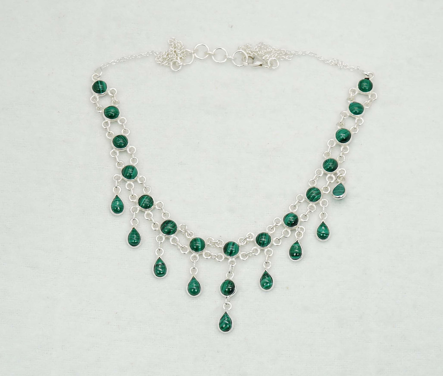 925 Solid Sterling Silver Green Malachite Necklace - 12.7 GM
