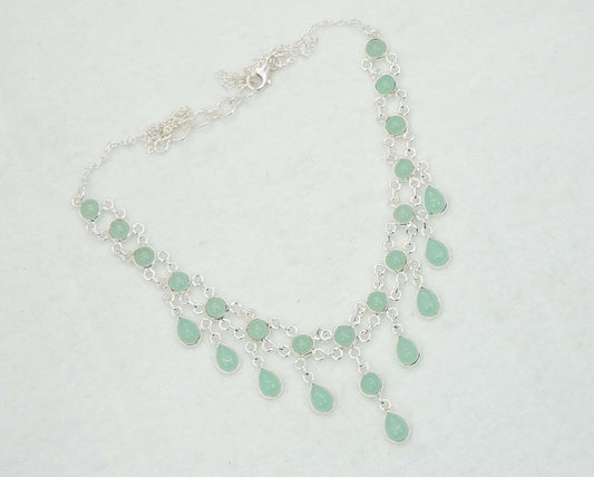 925 Solid Sterling Silver Aqua Chalcedony Necklace - 12.3 GM
