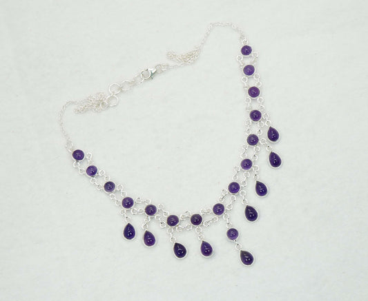 925 Solid Sterling Silver Purple Amethyst Necklace - 12.4 GM